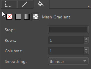 Krita: Opções Ferramenta de Seleção de Formas - Separador Preencher, Gradiente em Malha